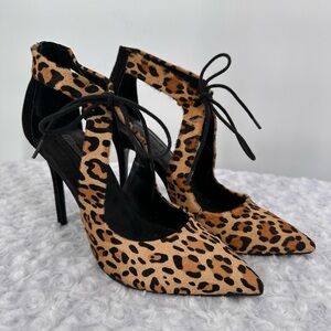 NWOT TopShop Cow Hide Leopard Print Tie Front Stilettos